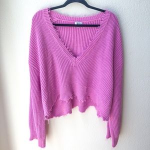 Distressed Out Pink Cropped Sweater